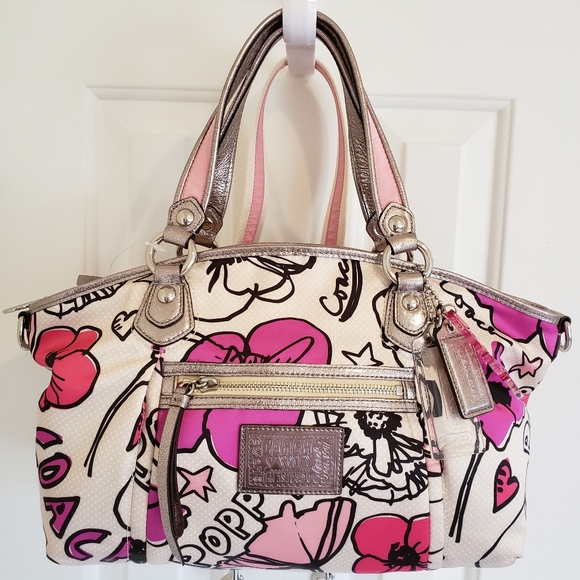 Coach Poppy Petal Print Lurex Rocker Hand Bag Crossbody Bag Strap #16308 NWT - Picture 7 of 16